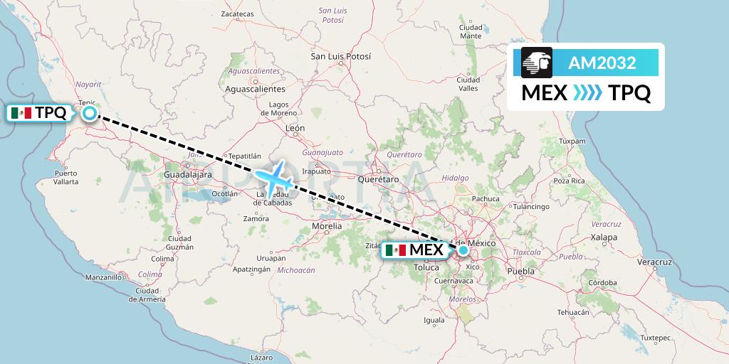 AM2032 Aeromexico Flight Map: Mexico City to Tepic