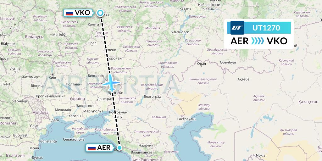 UT1270 UTair Flight Map: Sochi to Moscow