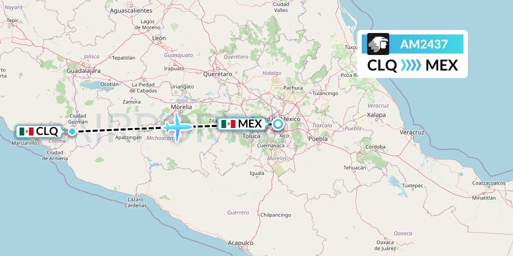 AM2437 Aeromexico Flight Map: Colima to Mexico City