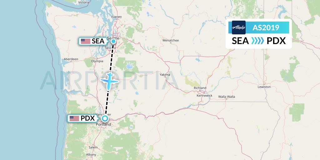 AS2019 Alaska Airlines Flight Map: Seattle to Portland