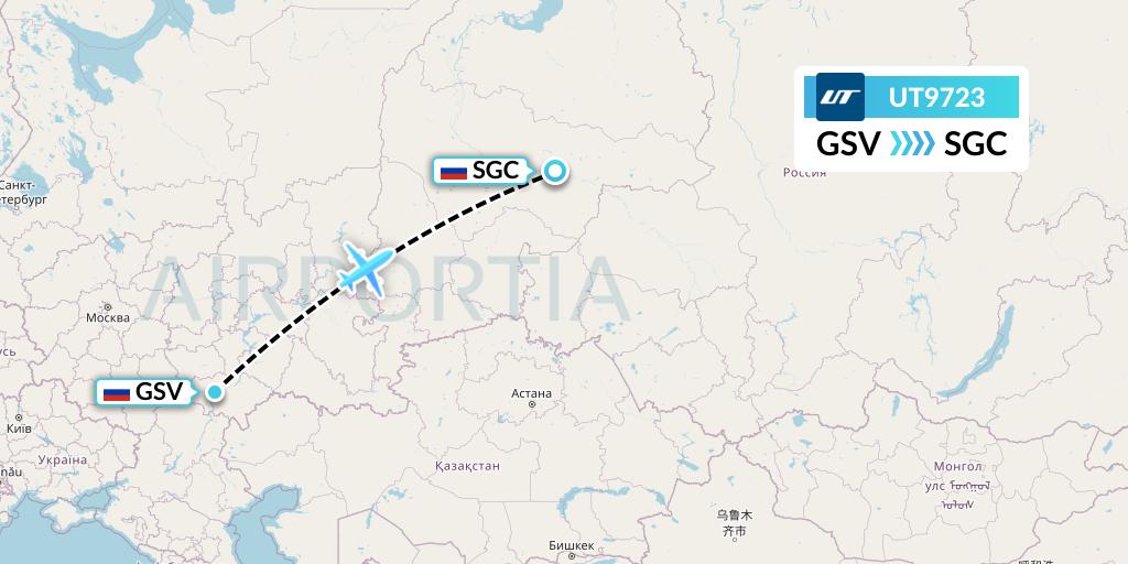 UT9723 UTair Flight Map: Saratov to Surgut