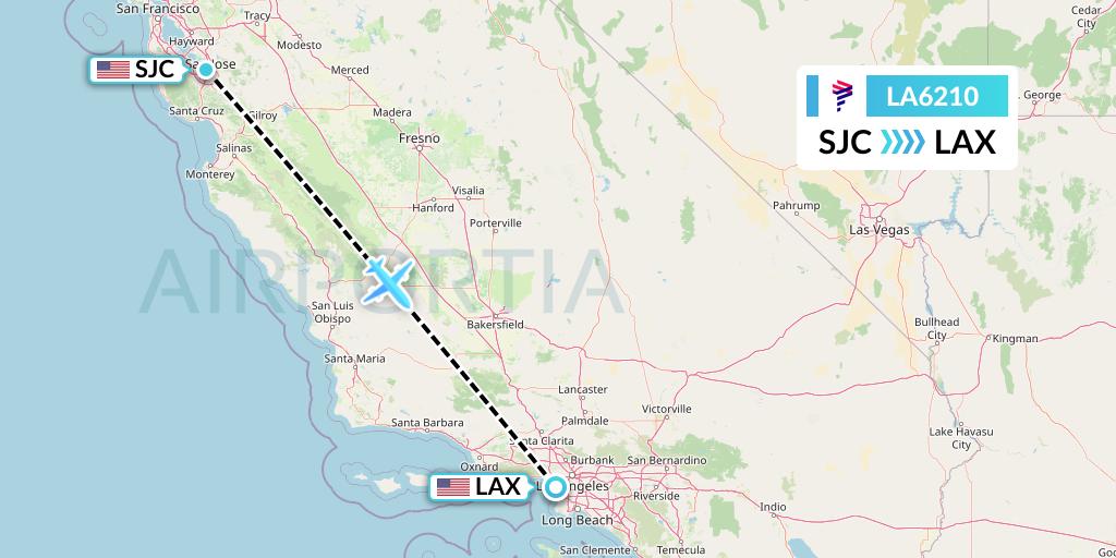 LA6210 LAN Airlines Flight Map: San Jose to Los Angeles