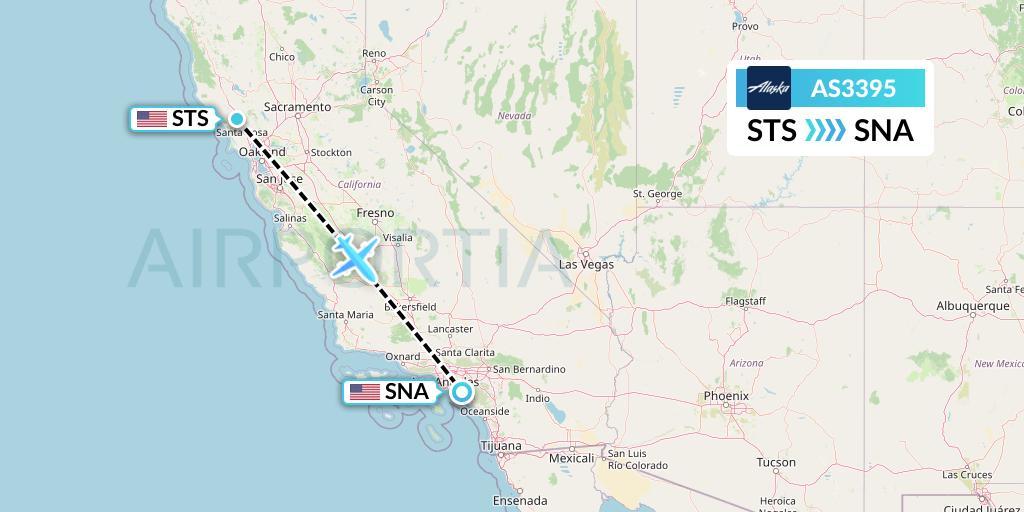 AS3395 Alaska Airlines Flight Map: Santa Rosa to Orange County