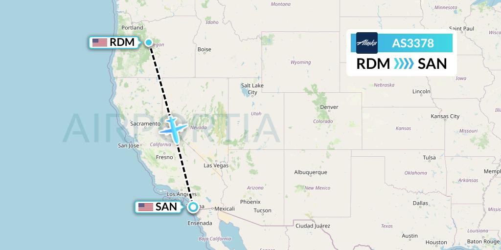 AS3378 Alaska Airlines Flight Map: Redmond to San Diego
