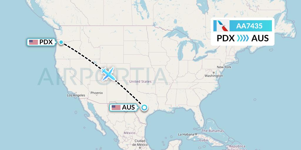 AA7435 American Airlines Flight Map: Portland to Austin