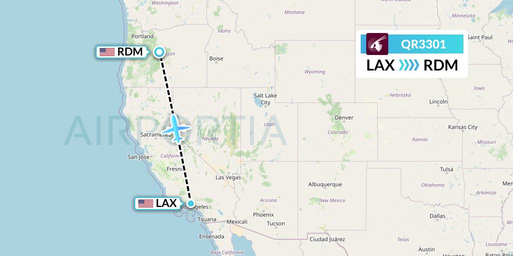 QR3301 Qatar Airways Flight Map: Los Angeles to Redmond