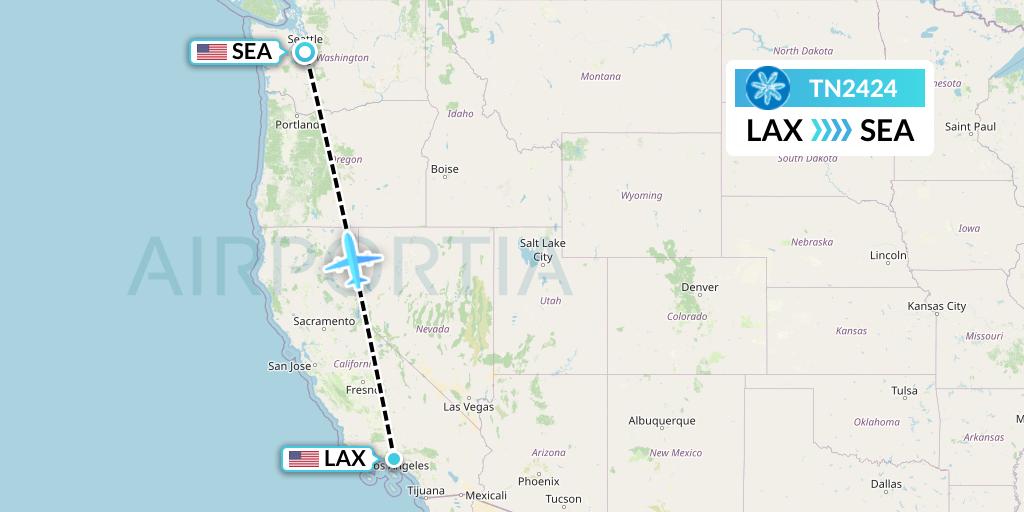 TN2424 Air Tahiti Nui Flight Map: Los Angeles to Seattle