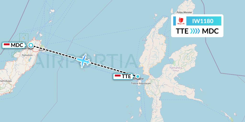 IW1180 Wings Air Flight Map: Ternate to Manado