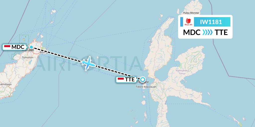 IW1181 Wings Air Flight Map: Manado to Ternate