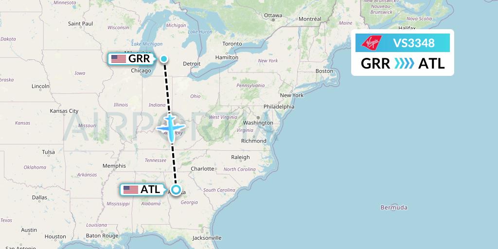 VS3348 Virgin Atlantic Airways Flight Map: Grand Rapids to Atlanta