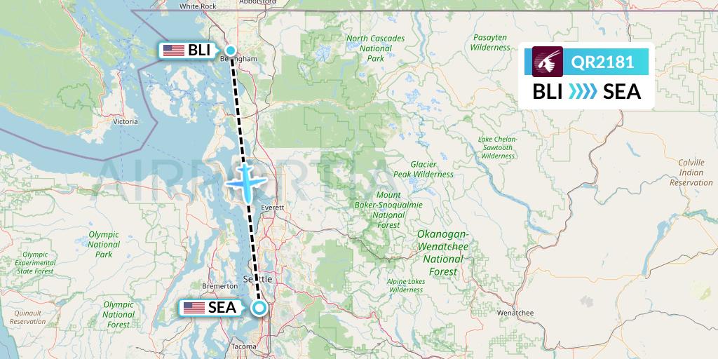 QR2181 Qatar Airways Flight Map: Bellingham to Seattle