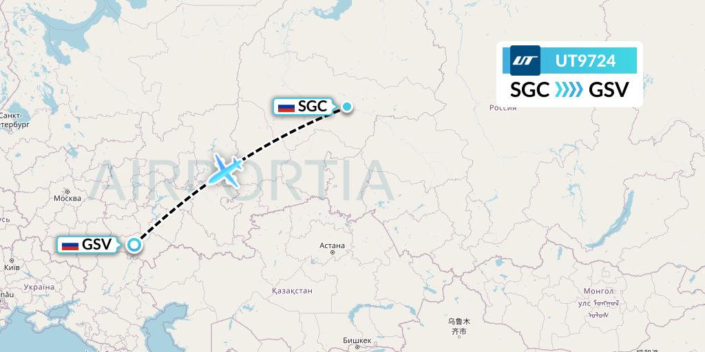 UT9724 UTair Flight Map: Surgut to Saratov