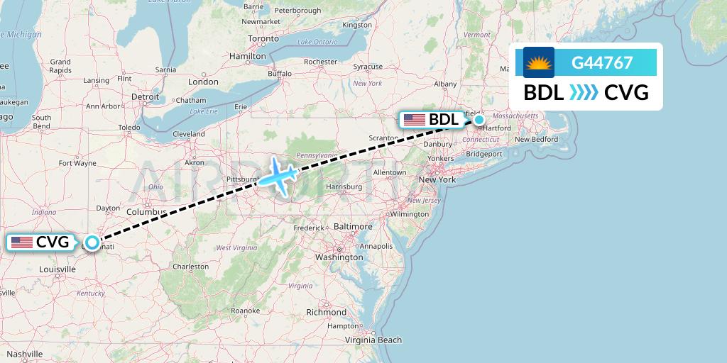 G44767 Allegiant Air Flight Map: Windsor Locks to Cincinnati