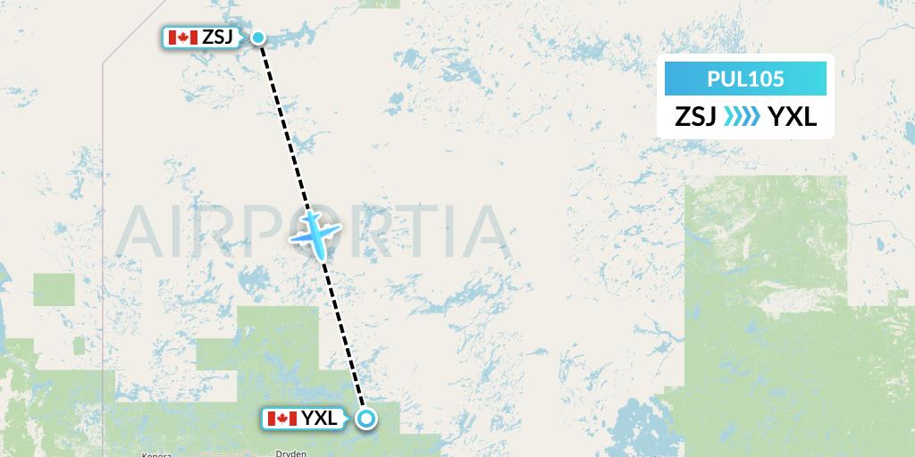 PUL105 Ornge Air Flight Map: Sandy Lake to Sioux Lookout