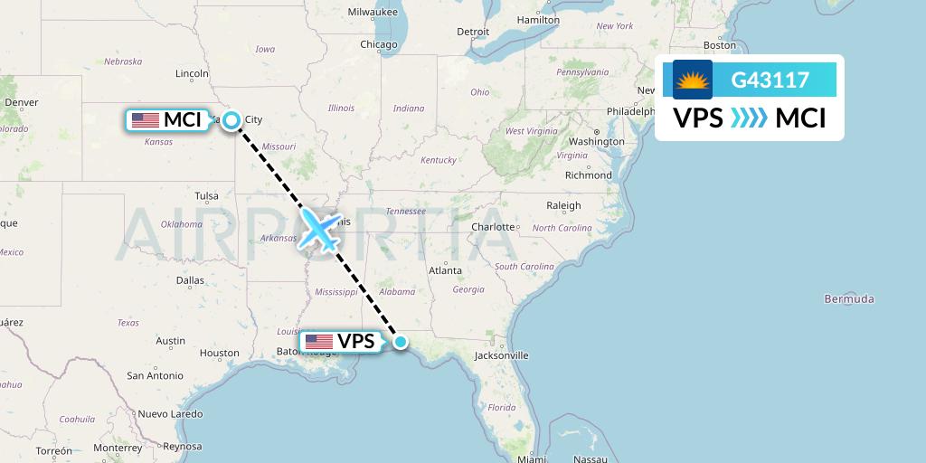 G43117 Allegiant Air Flight Map: Valparaiso to Kansas City
