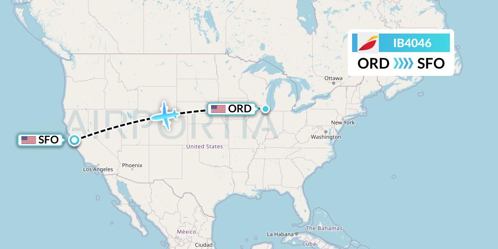 IB4046 Iberia Flight Map: Chicago to San Francisco