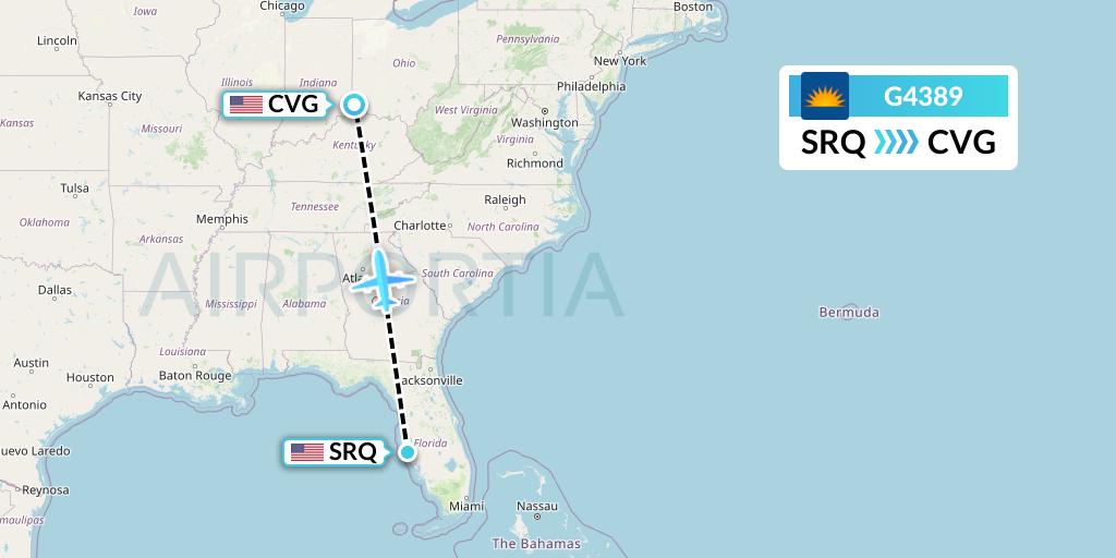 G4389 Allegiant Air Flight Map: Sarasota to Cincinnati