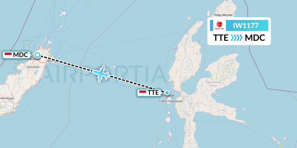 IW1177 Wings Air Flight Map: Ternate to Manado