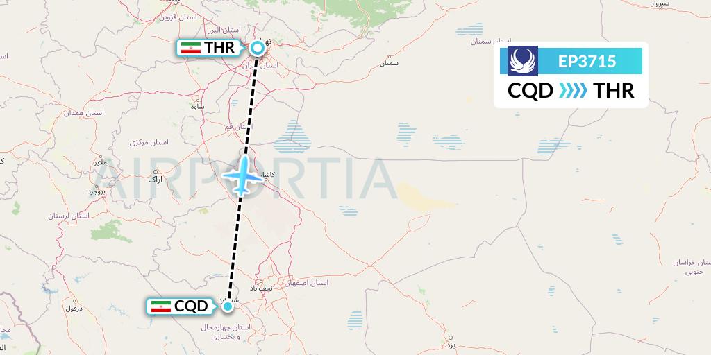 EP3715 Iran Aseman Airlines Flight Map: Shahrekord to Tehran