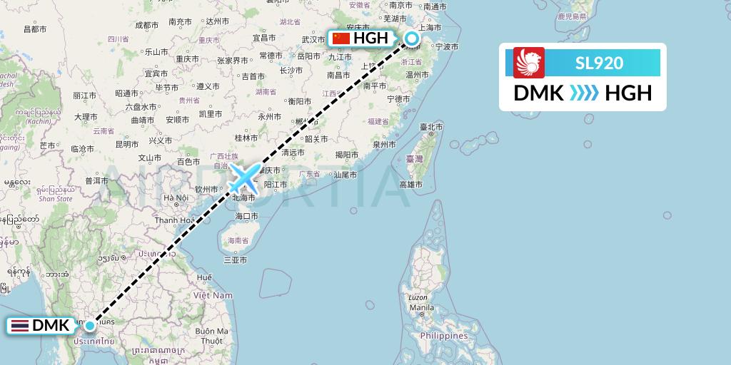 SL920 Thai Lion Air Flight Map: Bangkok to Hangzhou
