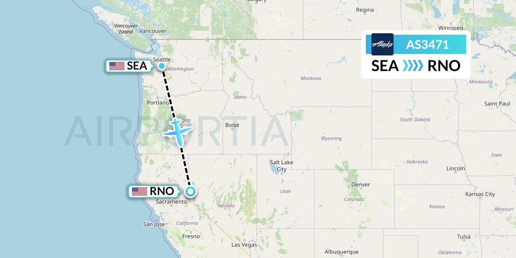 AS3471 Alaska Airlines Flight Map: Seattle to Reno