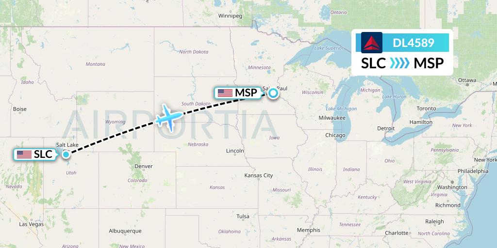 DL4589 Delta Air Lines Flight Map: Salt Lake City to Minneapolis