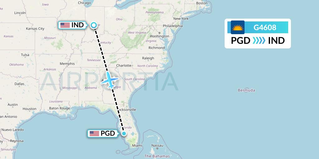 G4608 Allegiant Air Flight Map: Punta Gorda to Indianapolis