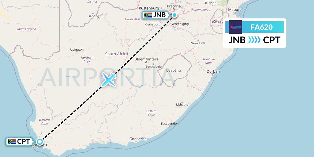 FA620 Safair Flight Map: Johannesburg to Cape Town