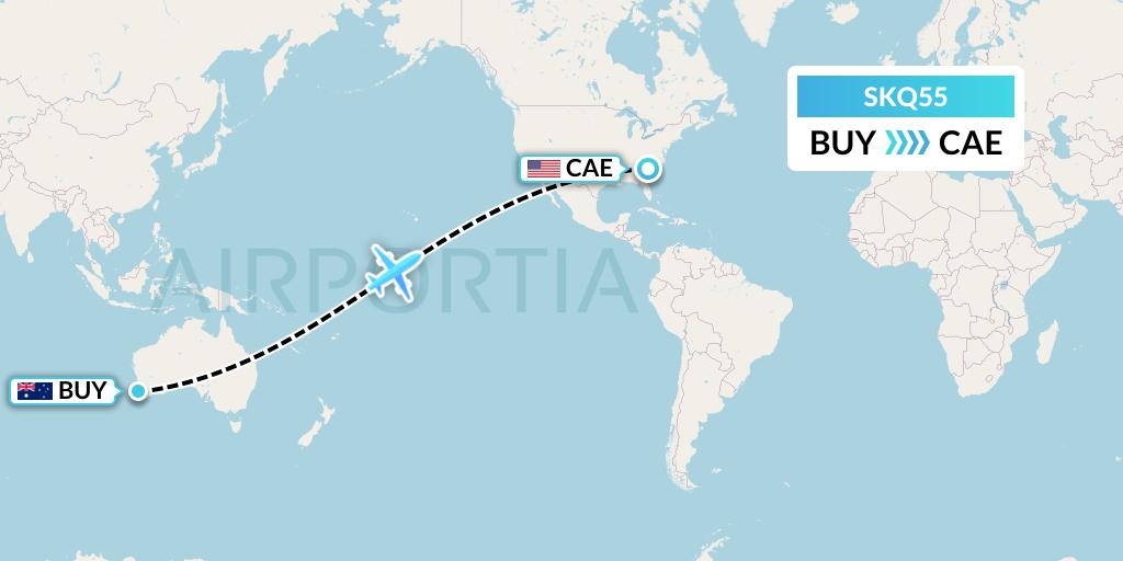 SKQ55 Labcorp Flight Map: Bunbury to Columbia