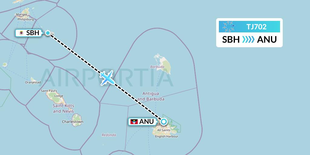 TJ702 Tradewind Aviation Flight Map: St. Jean to Antigua