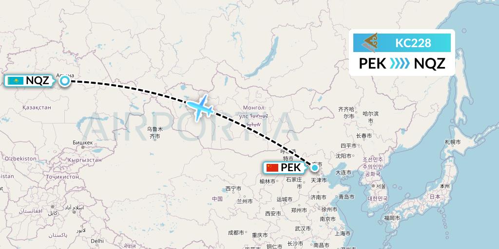 KC228 Air Astana Flight Map: Beijing to Astana