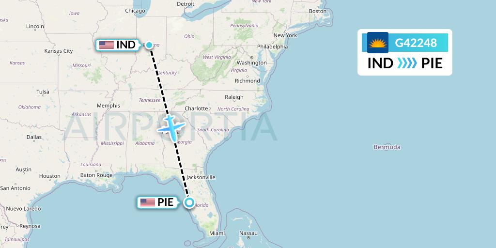 G42248 Allegiant Air Flight Map: Indianapolis to St. Petersburg
