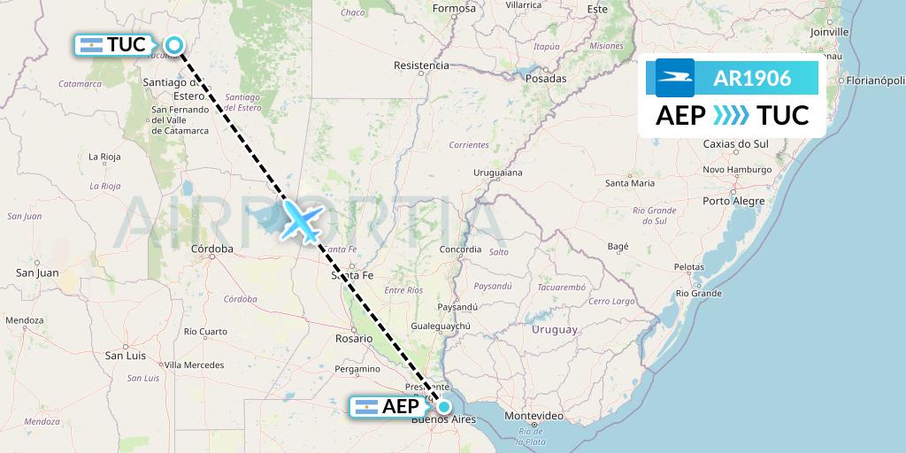 AR1906 Aerolineas Argentinas Flight Map: Buenos Aires to Tucuman