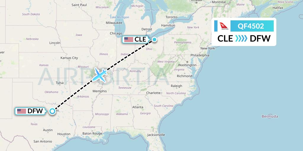 QF4502 Qantas Flight Map: Cleveland to Dallas
