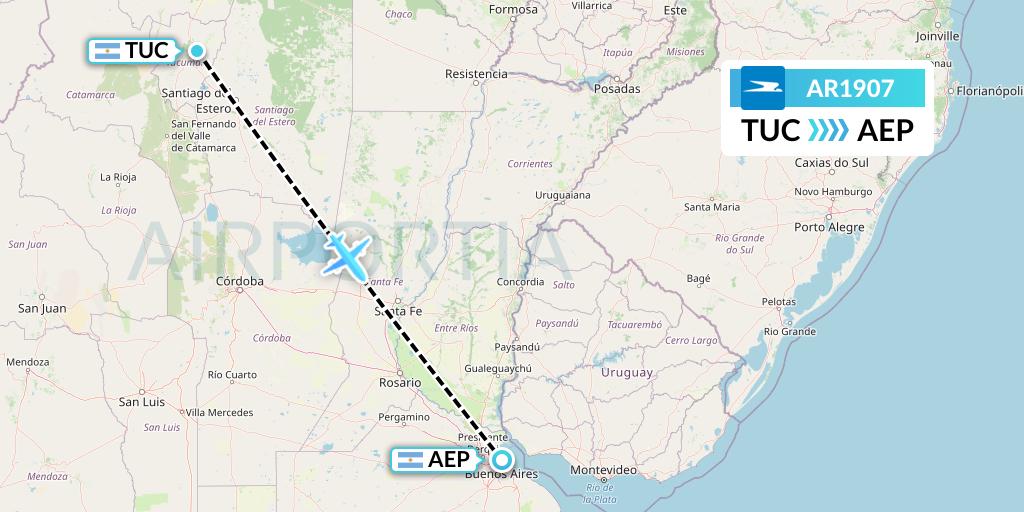 AR1907 Aerolineas Argentinas Flight Map: Tucuman to Buenos Aires
