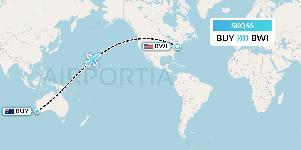 SKQ55 Labcorp Flight Map: Bunbury to Baltimore