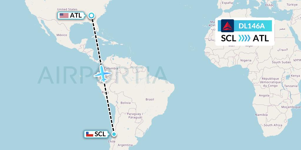 DL146A Delta Air Lines Flight Map: Santiago to Atlanta