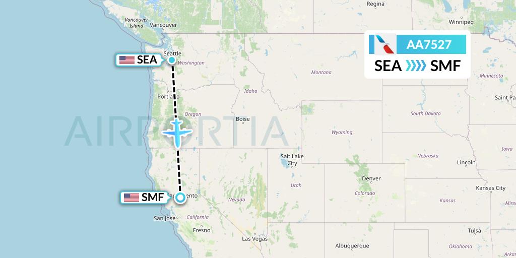 AA7527 American Airlines Flight Map: Seattle to Sacramento