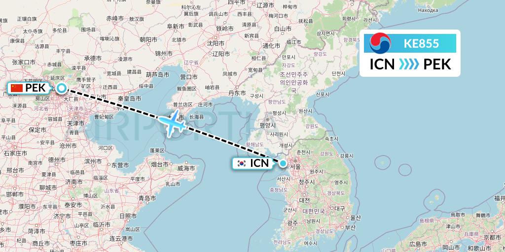 KE855 Korean Air Flight Map: Seoul to Beijing