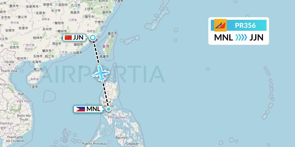 PR356 Philippine Airlines Flight Map: Manila to Jinjiang
