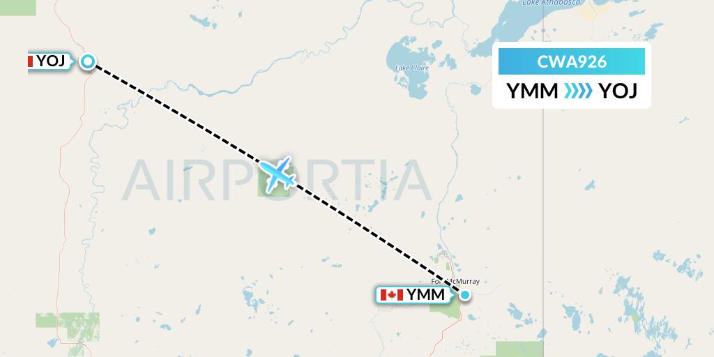 CWA926 Can West Corporate Air Charters Ltd. Flight Map: Fort McMurray to High Level