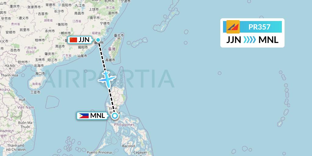 PR357 Philippine Airlines Flight Map: Jinjiang to Manila
