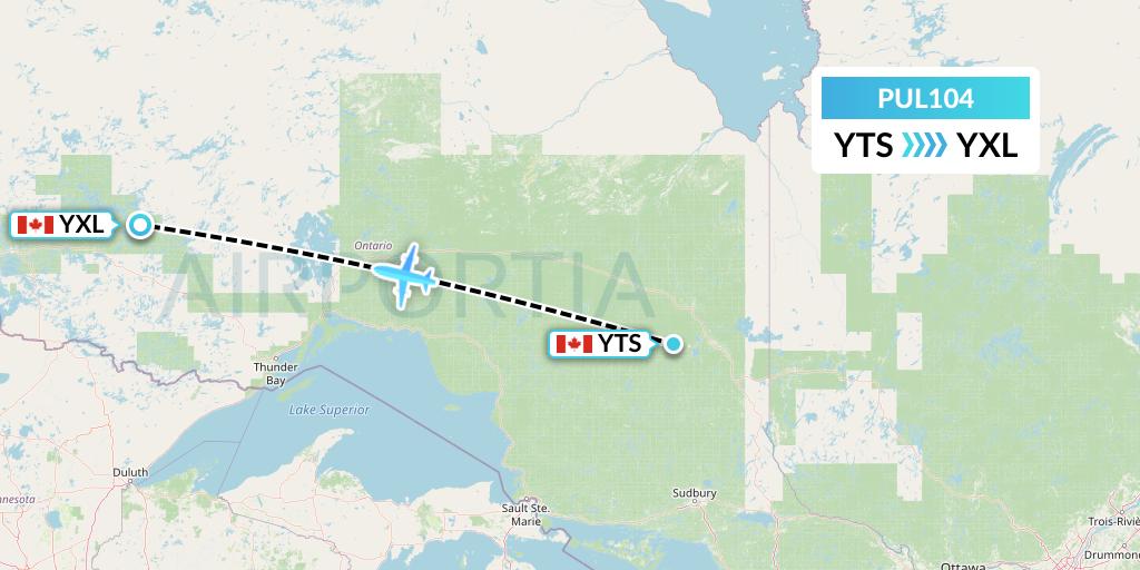 PUL104 Ornge Air Flight Map: Timmins to Sioux Lookout