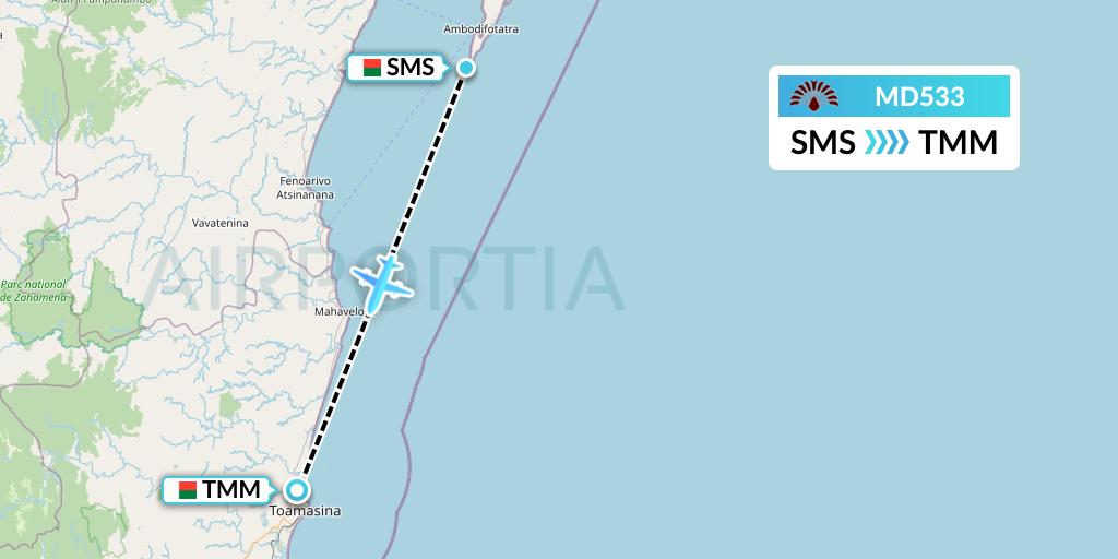 MD533 Air Madagascar Flight Map: Saint Marie to Madagascar
