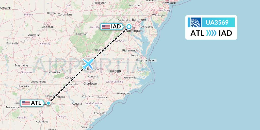 UA3569 United Airlines Flight Map: Atlanta to Washington