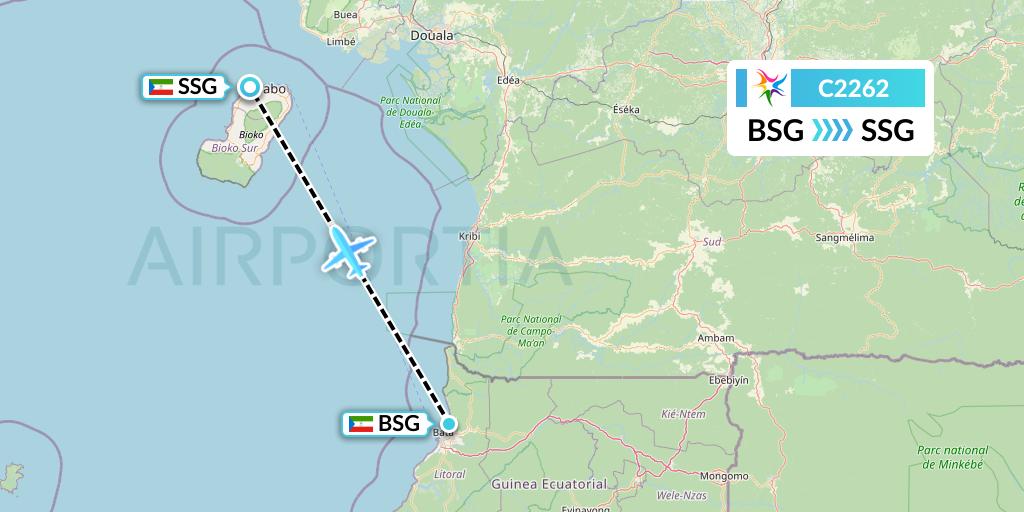 C2262 Ceiba Intercontinental Flight Map: Bata to Malabo