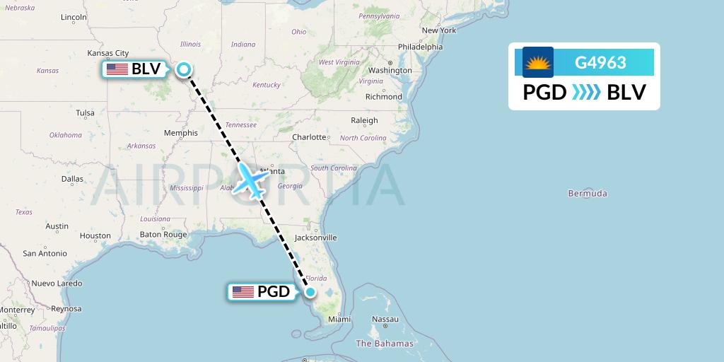 G4963 Allegiant Air Flight Map: Punta Gorda to Belleville