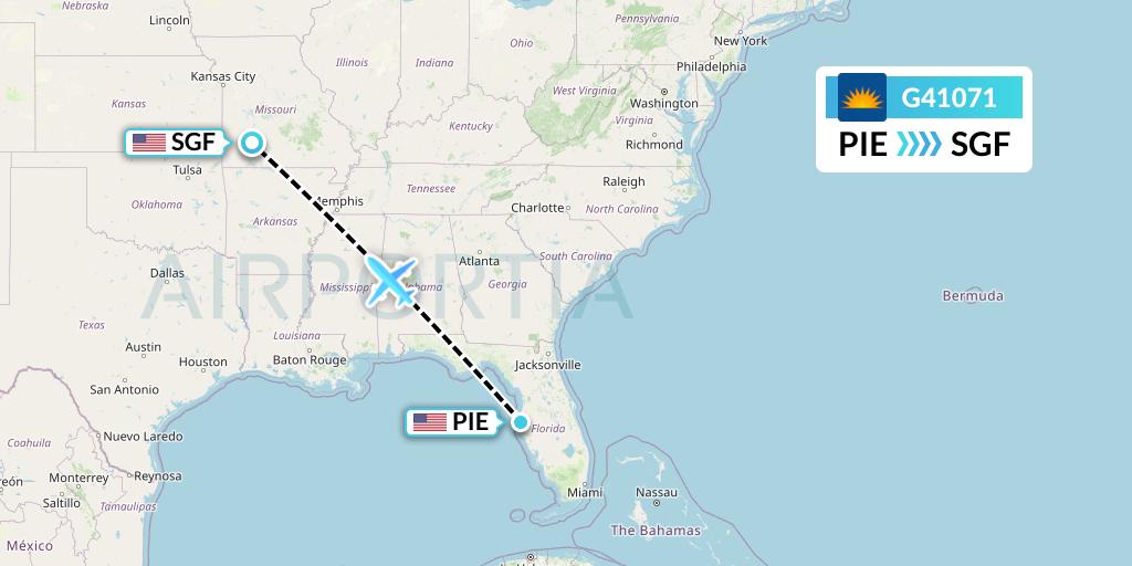 G41071 Allegiant Air Flight Map: St. Petersburg to Springfield