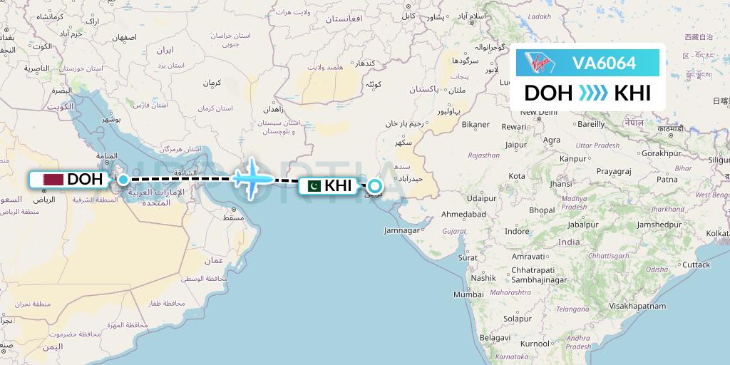 VA6064 Virgin Australia Flight Map: Doha to Karachi
