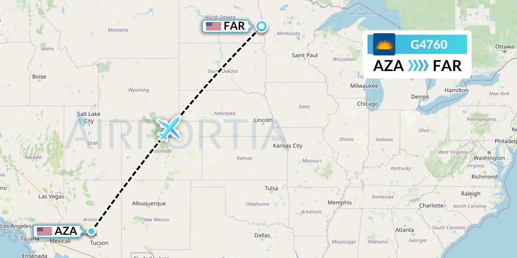 G4760 Allegiant Air Flight Map: Phoenix to Fargo